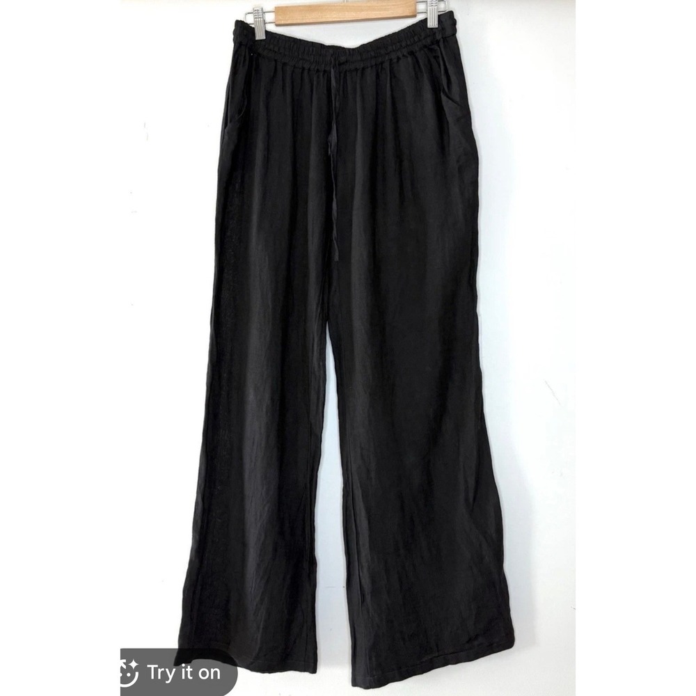 Bershka Womens Black Wide Leg Drawstring Elastic Waist Flowy‎ Pants Size Small